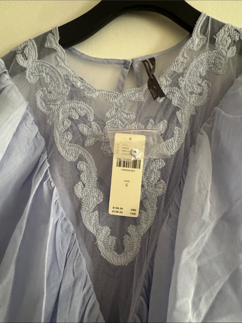 Light Blue Lace-Trim Flutter Sleeve Top - Picture 6 of 6